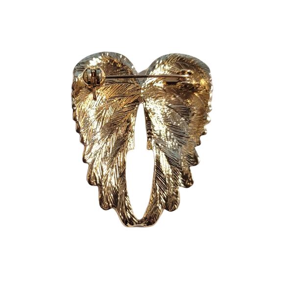 Gold-Tone Guardian Angel Wings Brooch Pin - Picture 2 of 3